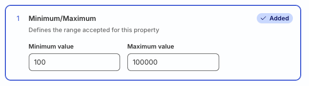 Define the min/max range for the property